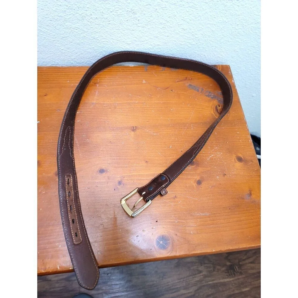 Brown Men Leather Belt With Brass Buckle size 40